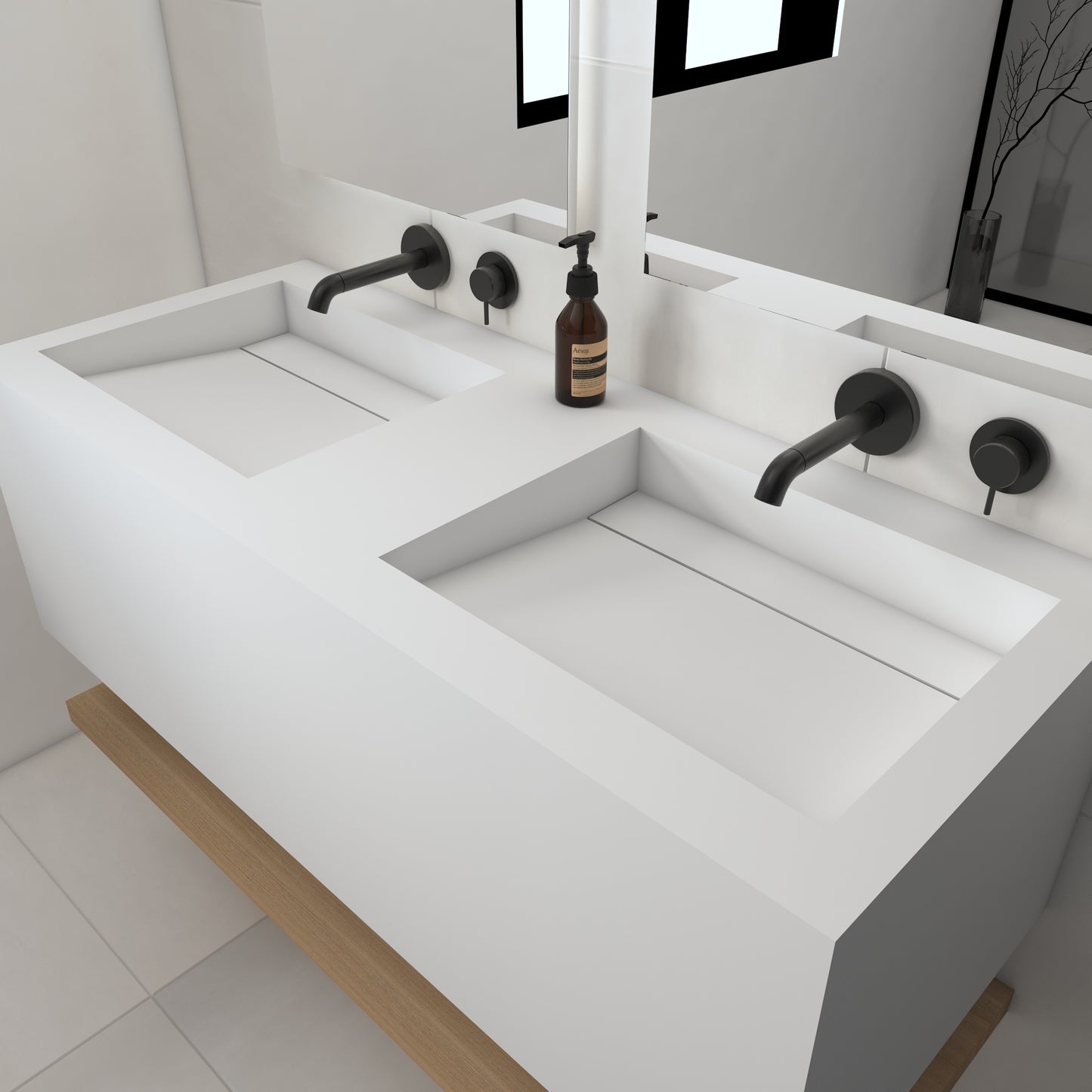 Júpiter Prestige Deep - Lavatório Duplo Suspenso em Corian®