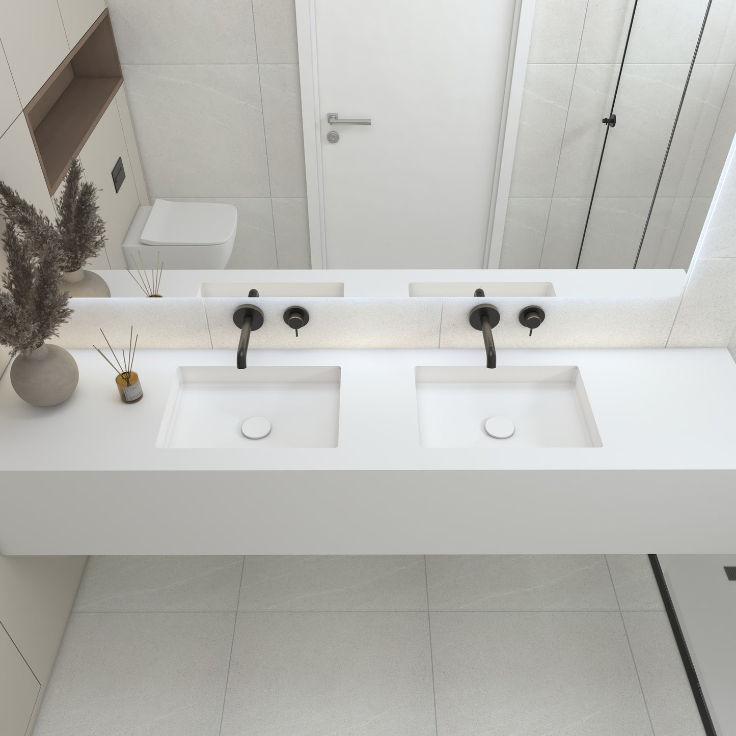 Neptuno Prestige Deep Corian® Double Wall-Hung Washbasin